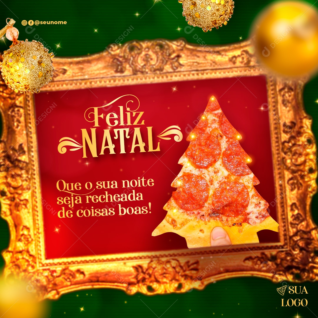 Post Feliz Natal Com Pizza PSD Social Media PSD Editável