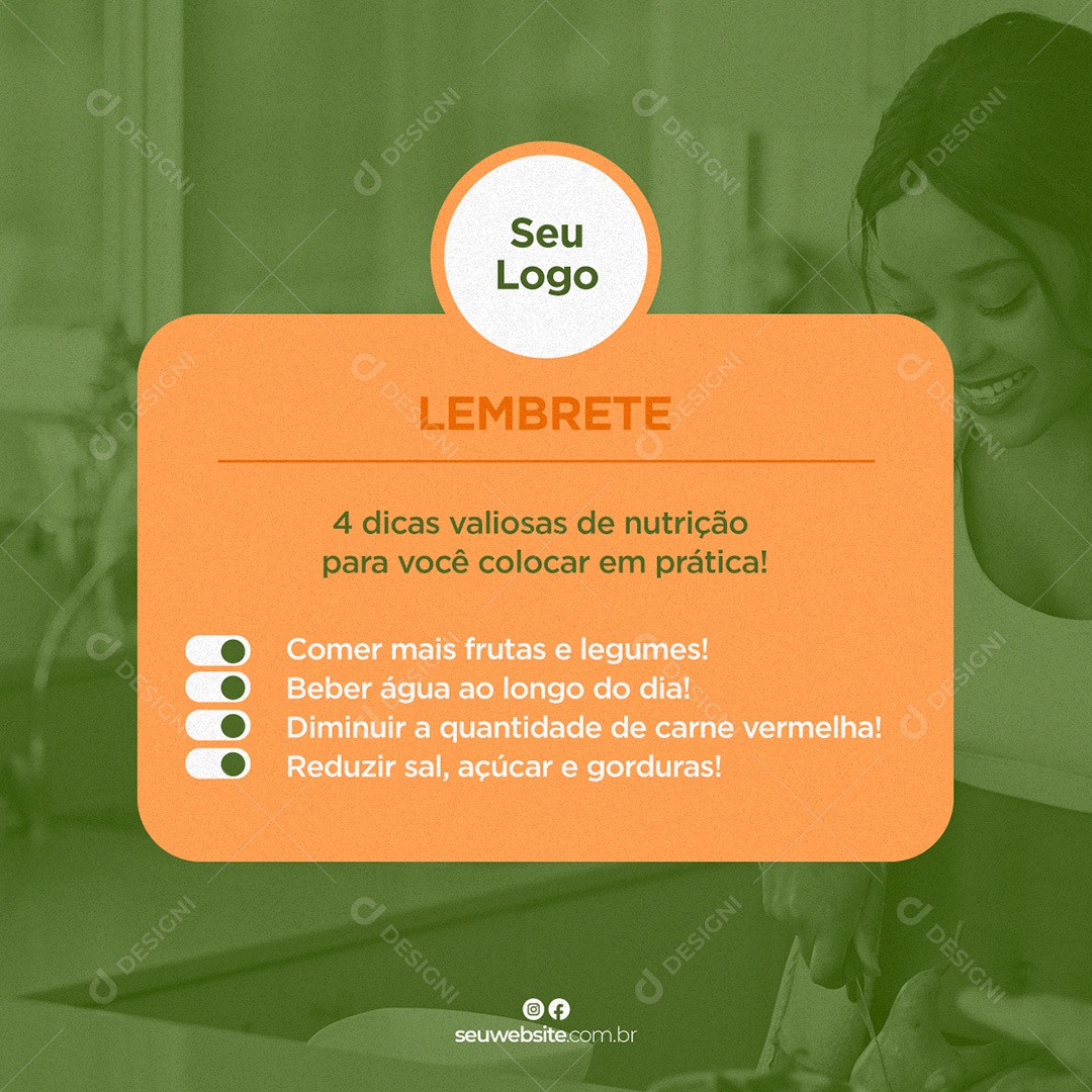 Post Lembretes Quatro Dicas Social Media PSD Editável