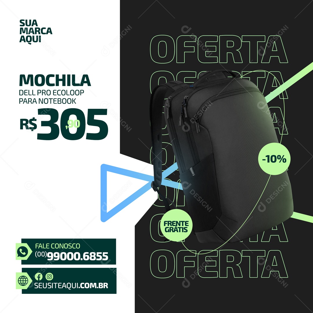 Oferta Mochila Dell Pro Loja de Varejo Social Media PSD Editável