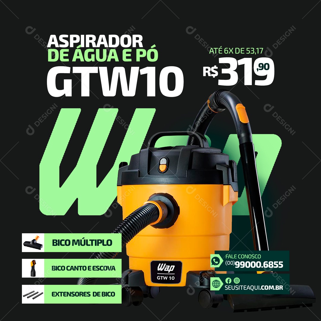 Aspirador de Água e Pó Loja de Varejo Social Media PSD Editável