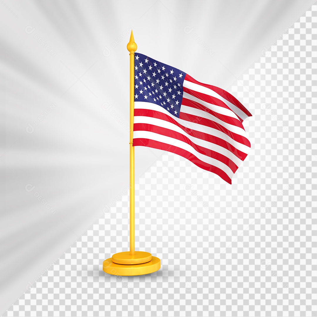 Estados Unidos Bandeira 3D Elemento Dourado para Composição PSD