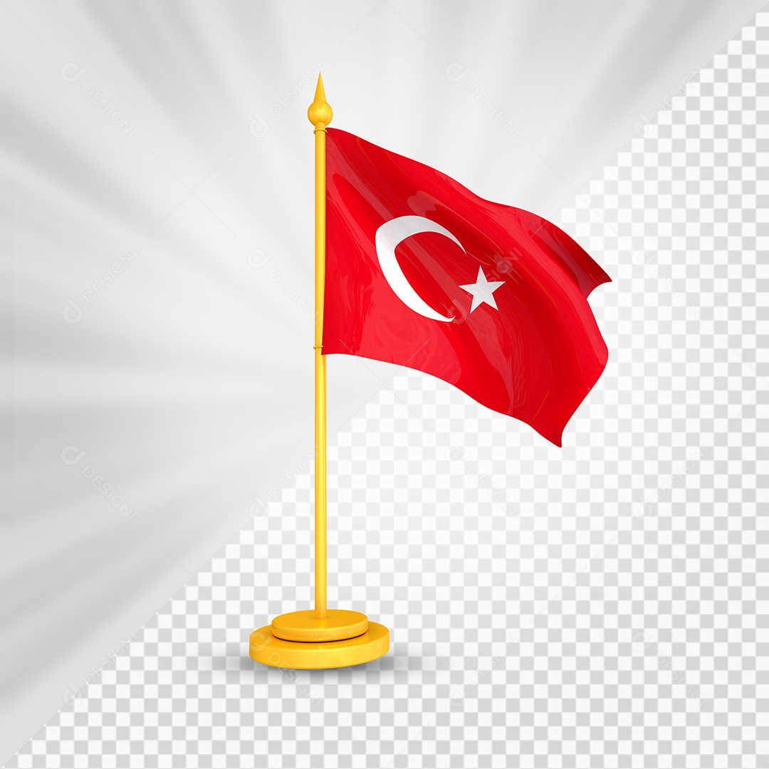 Turquia Bandeira 3D Elemento Dourado para Composição PSD