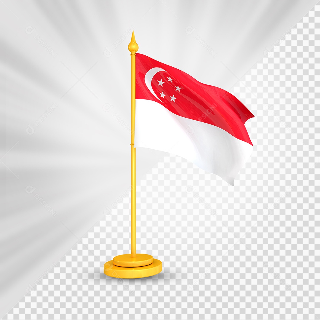 Singapura Bandeira 3D Elemento Dourado para Composição PSD