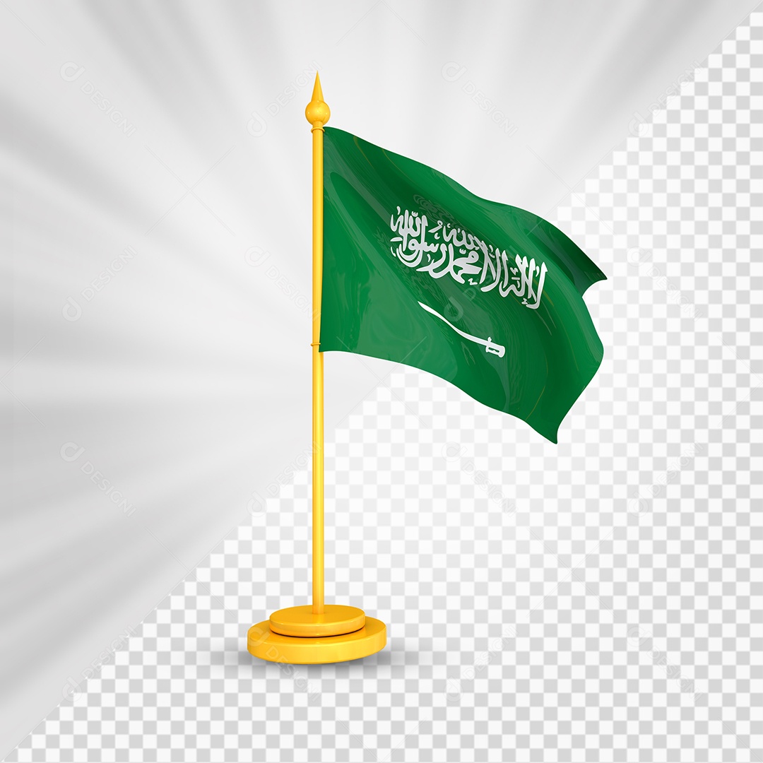 Arábia Saudita Bandeira 3D Elemento Dourado para Composição PSD