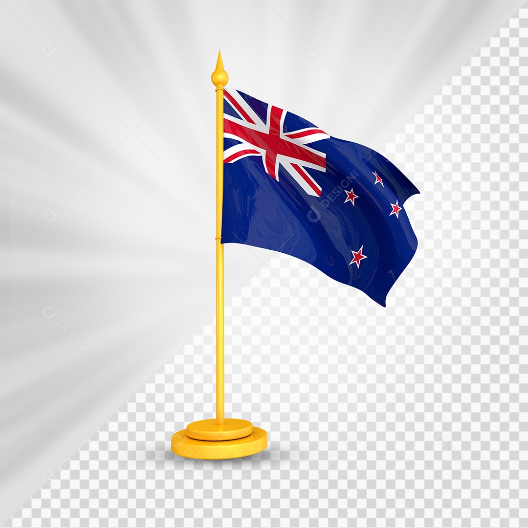 Nova Zelândia Bandeira 3D Elemento Dourado para Composição PSD
