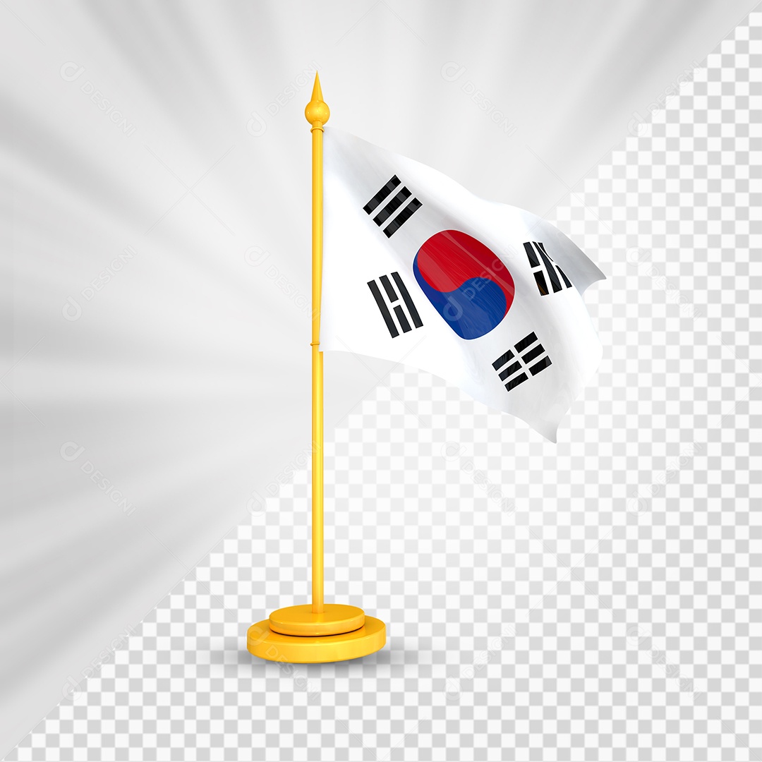 Coreia do Sul Bandeira 3D Elemento Dourado para Composição PSD