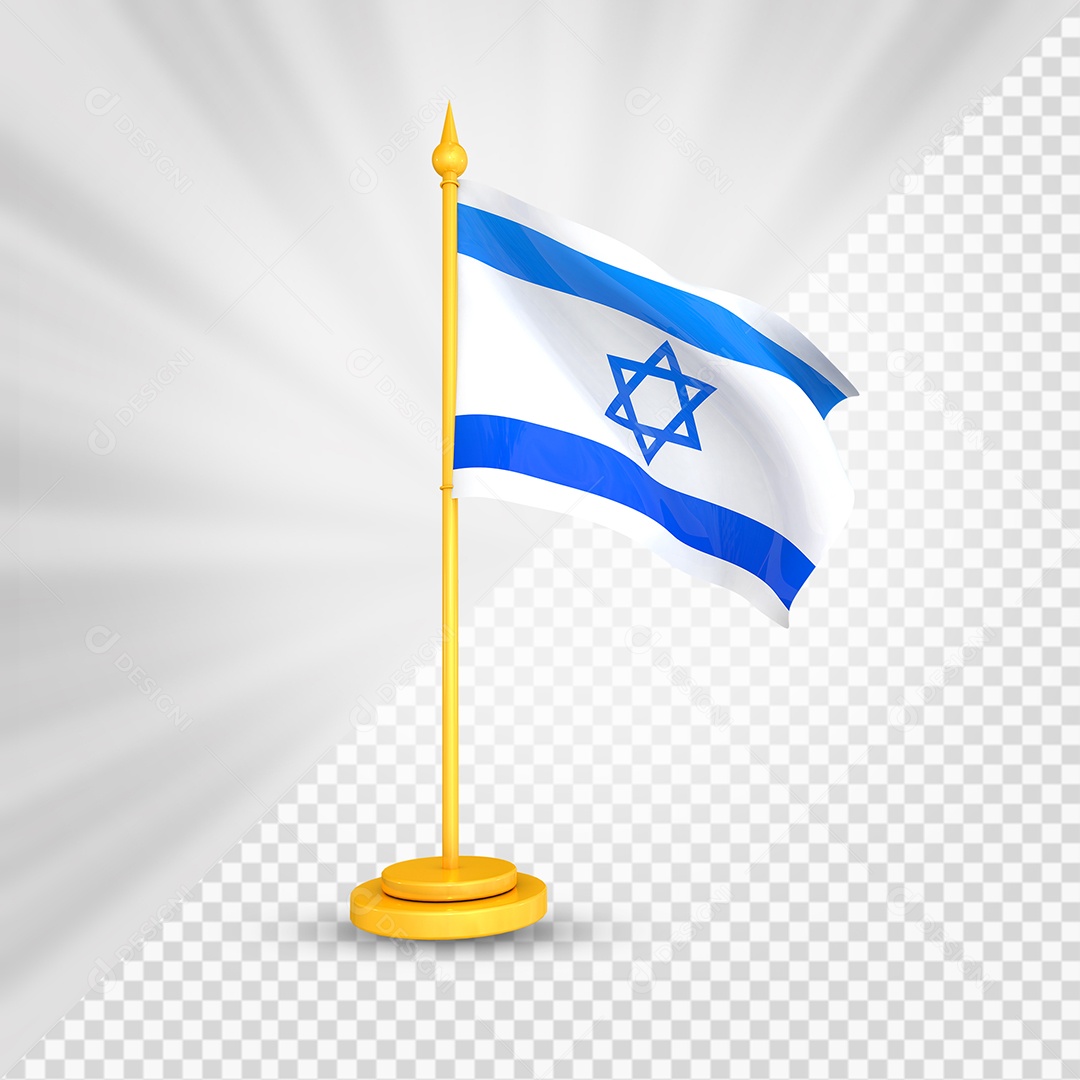 Israel Bandeira 3D Elemento Dourado para Composição PSD