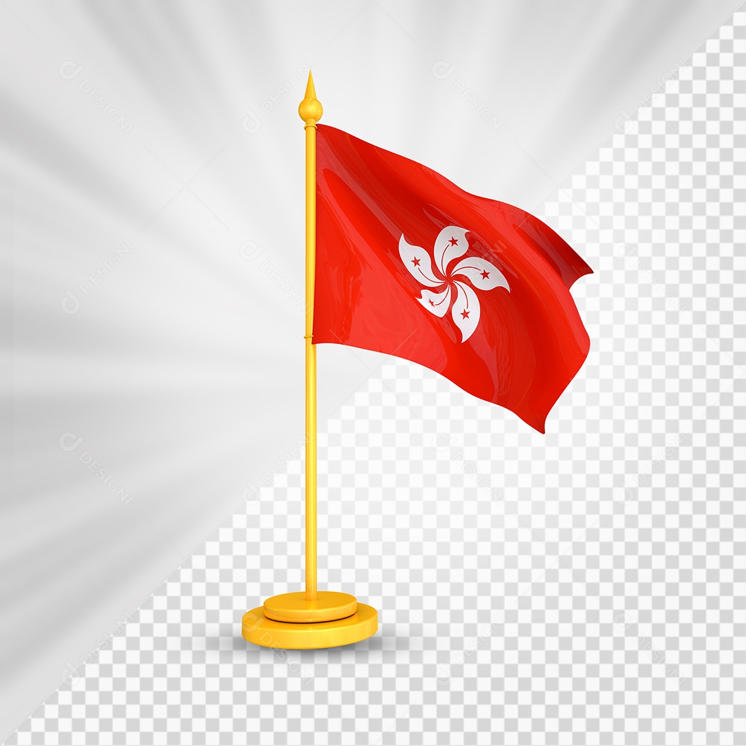 Hong Kong 3D Flag Golden Element for Composition PSD