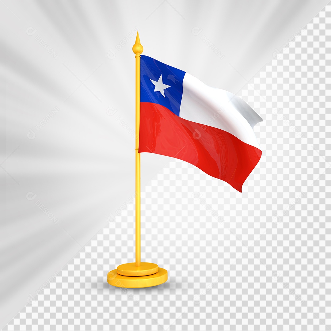 Chile Bandeira 3D Elemento Dourado para Composição PSD