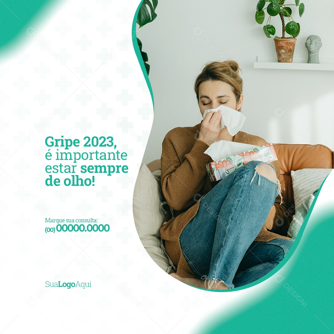 Gripe 2023, é Importante Estar Sempre de Olho! Clínica Médica Social Media PSD Editável
