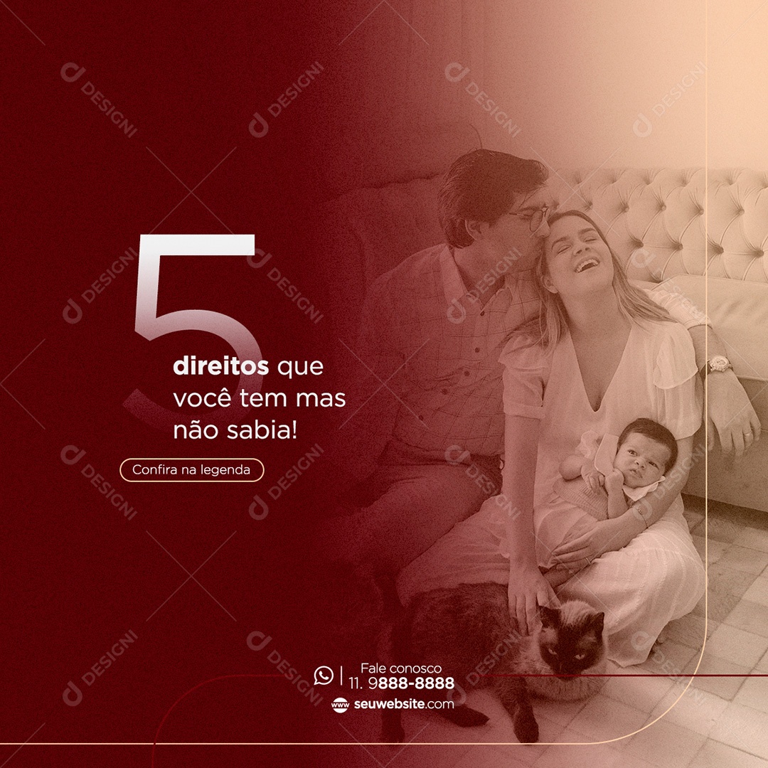 Post Advocacia 5 Direitos Social Media PSD Editável