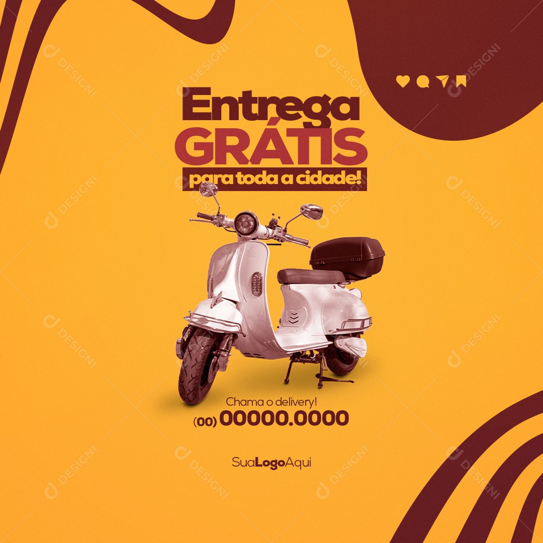 Entrega Grátis Para Toda a Cidade! Delivery Social Media PSD Editável
