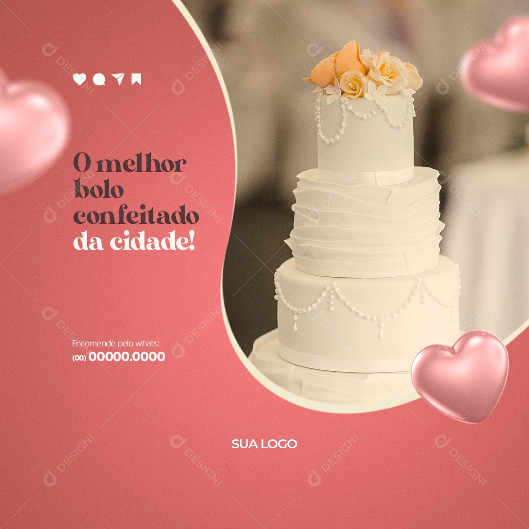 O Melhor Bolo Confeitado da Cidade Confeitaria Social Media PSD Editável