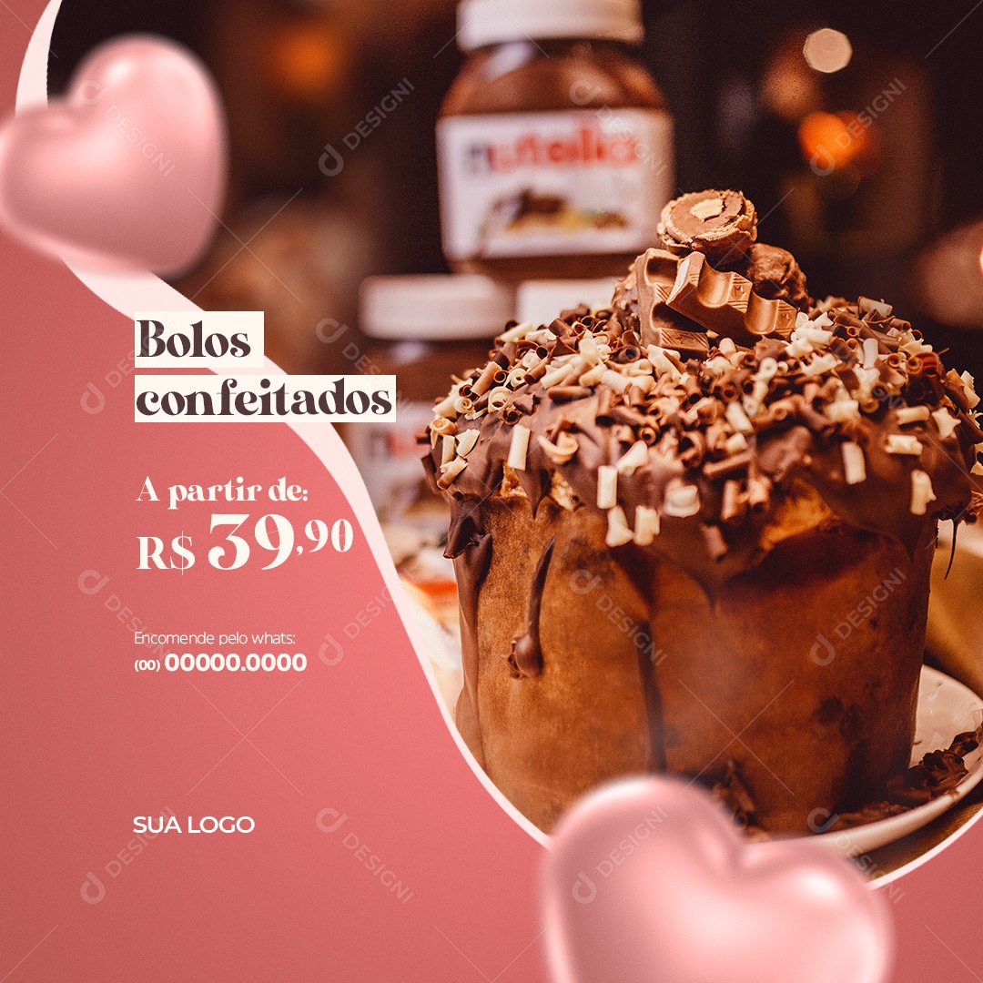 Bolos Confeitados Confeitaria Social Media PSD Editável