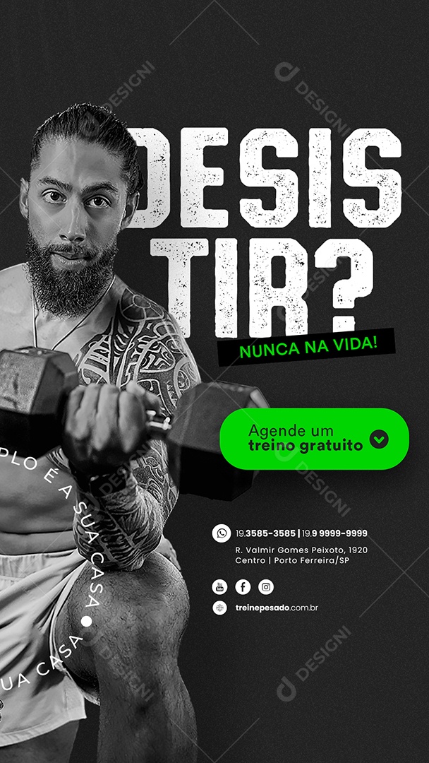 Story Desistir Nunca na Vida Academia Social Media PSD Editável