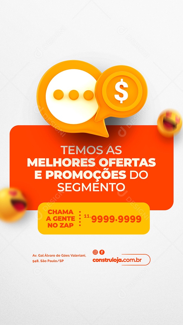 Story Temos as Melhores Ofertas e Promoções do Segmento Materiais De Construção Social Media PSD Editável
