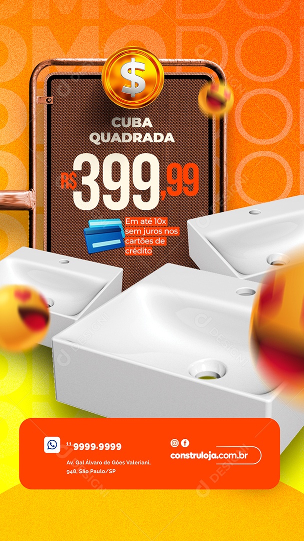 Story Cuba Quadrada 399,99 Em Até 10x Sem Juros Materiais De Construção Social Media PSD Editável