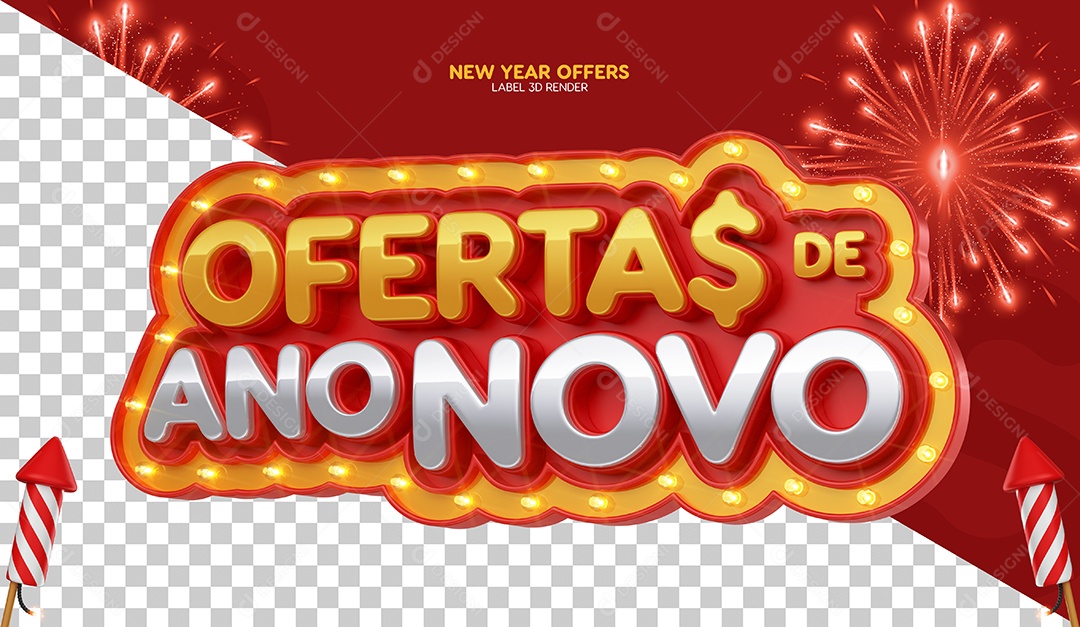 Selo 3D Para Composição Ofertas de Ano Novo PSD