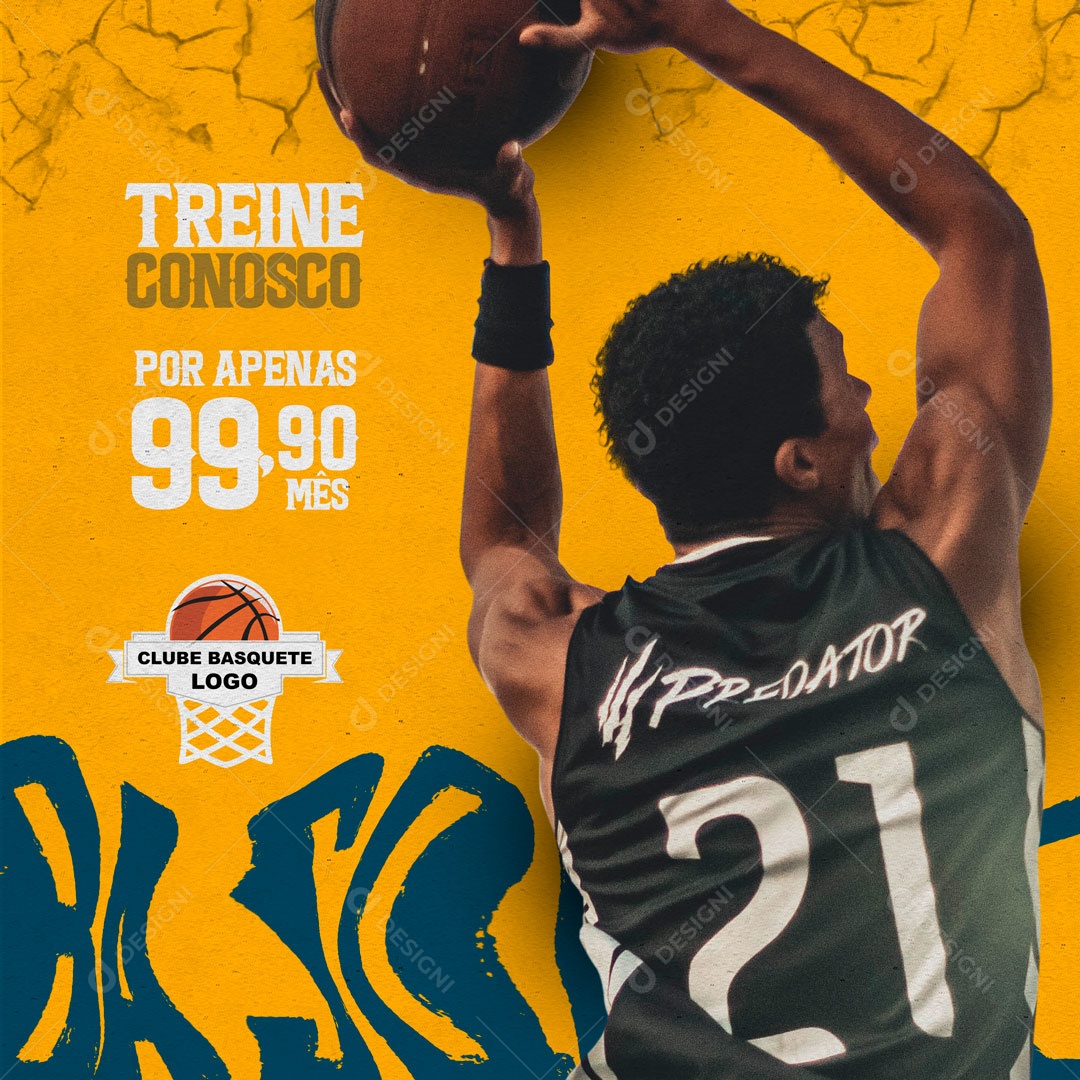 Treine Conosco Escola de Basquete Social Media PSD Editável