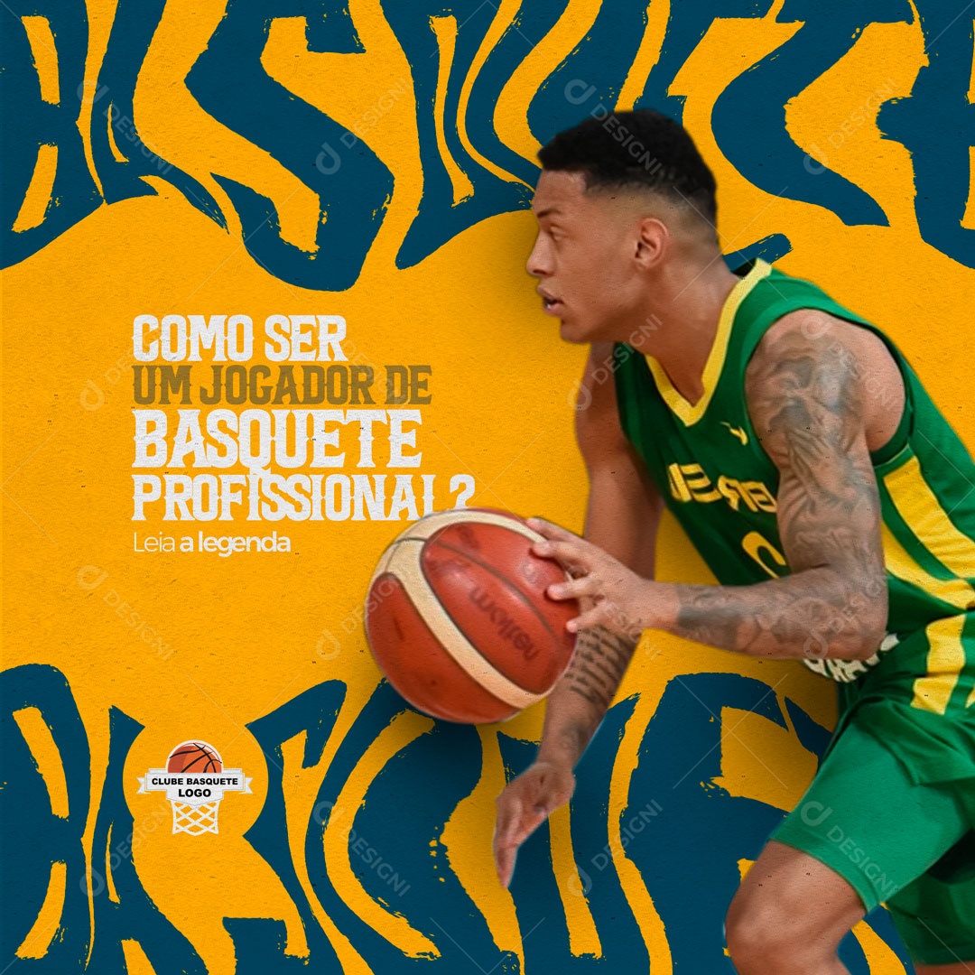 Como Ser Um Jogador de Basquete Profissional? Escola de Basquete Social Media PSD Editável