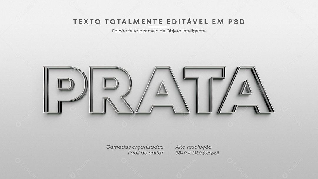 Efeito de Texto Prata PSD Editável
