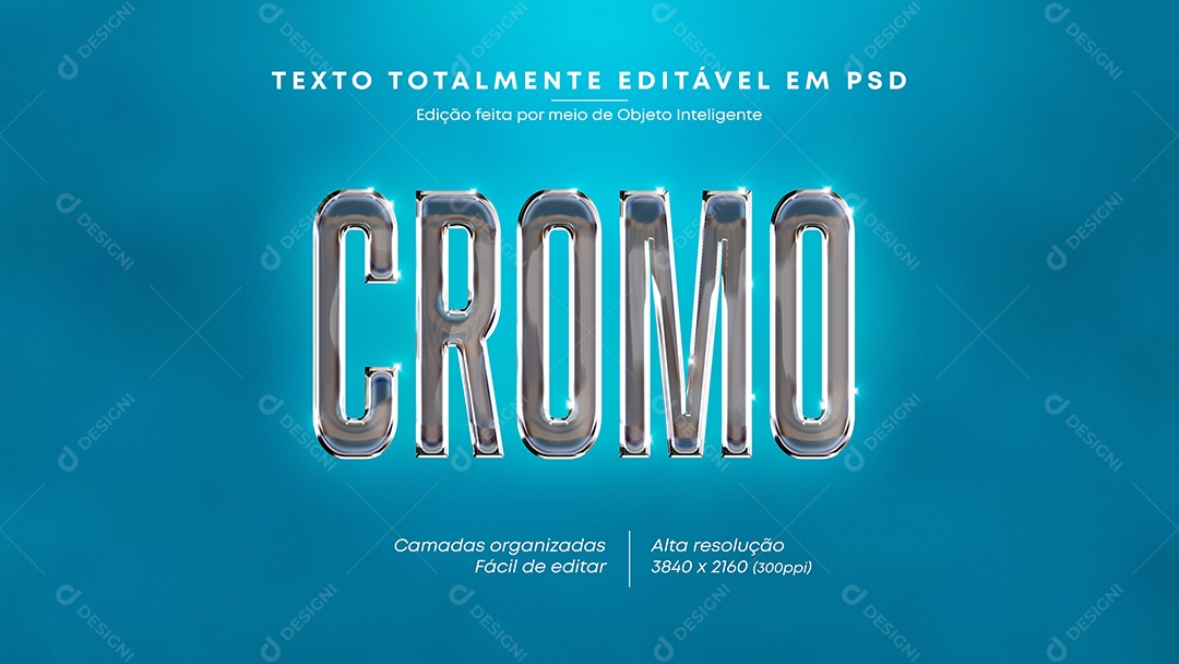 Efeito de Texto Cromo PSD Editável