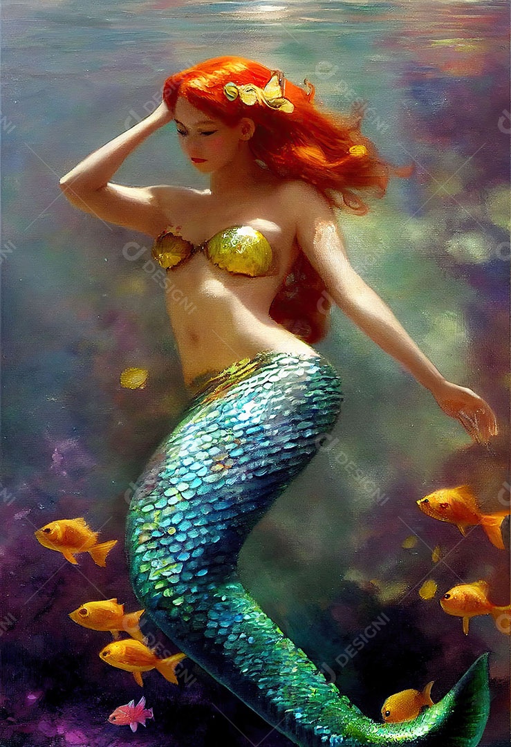 Linda fada sereia sobre o oceano