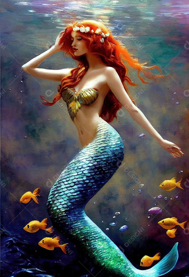 Linda fada sereia sobre o oceano