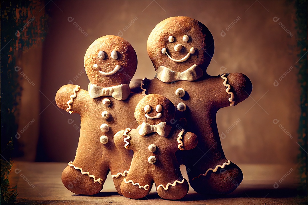 Adorável decoração de Natal de homens de gengibre da família.