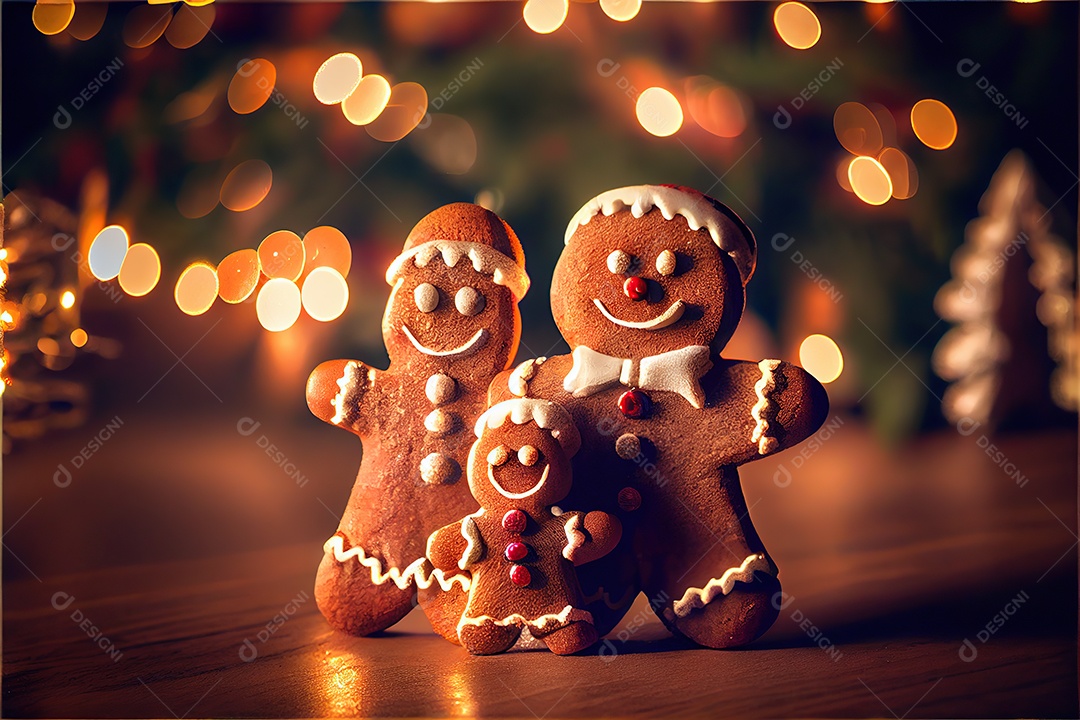 Adorável decoração de Natal de homens de gengibre da família.