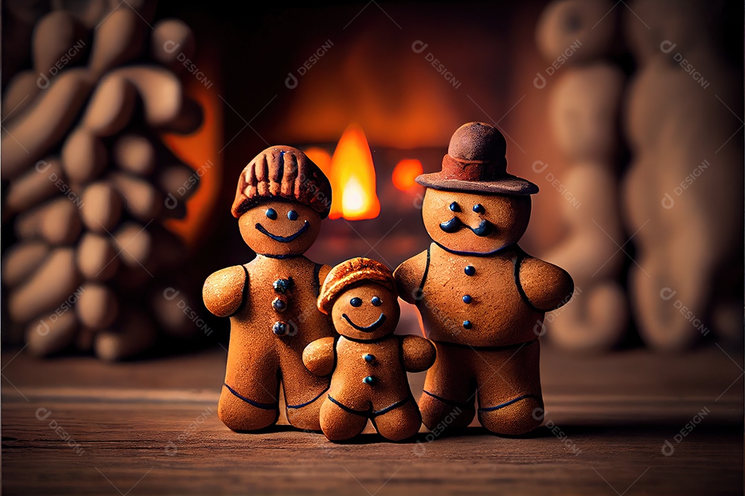 Adorável decoração de Natal de homens de gengibre da família.