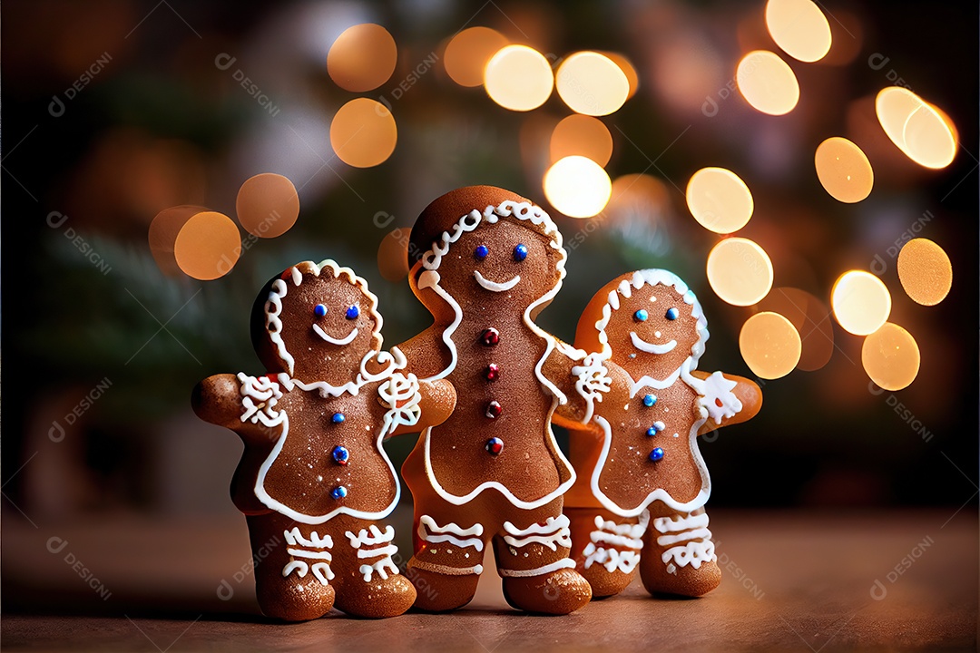 Adorável decoração de Natal de homens de gengibre da família.