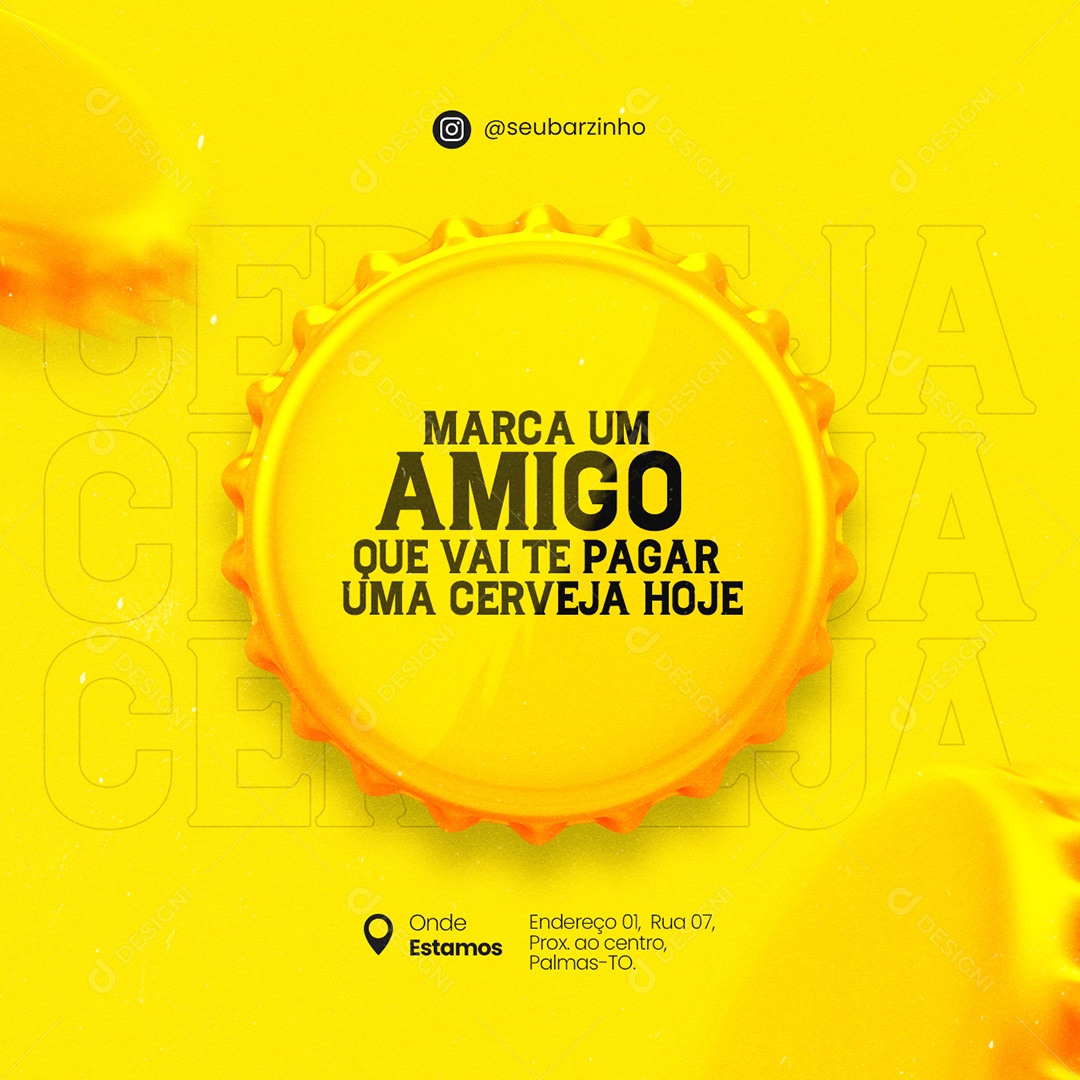 Marca Um Amigo que Vai te Pagar Uma Cerveja Barzinho Social Media PSD Editável