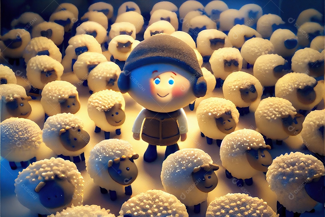 Escultura de biscoitos, miniaturas, um menino pastor com muitos fofos