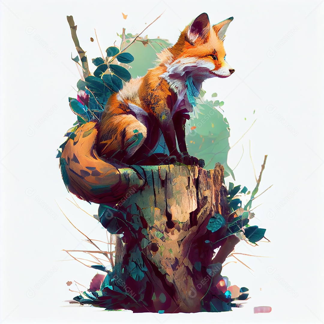 Adorável raposa em um tronco de árvore