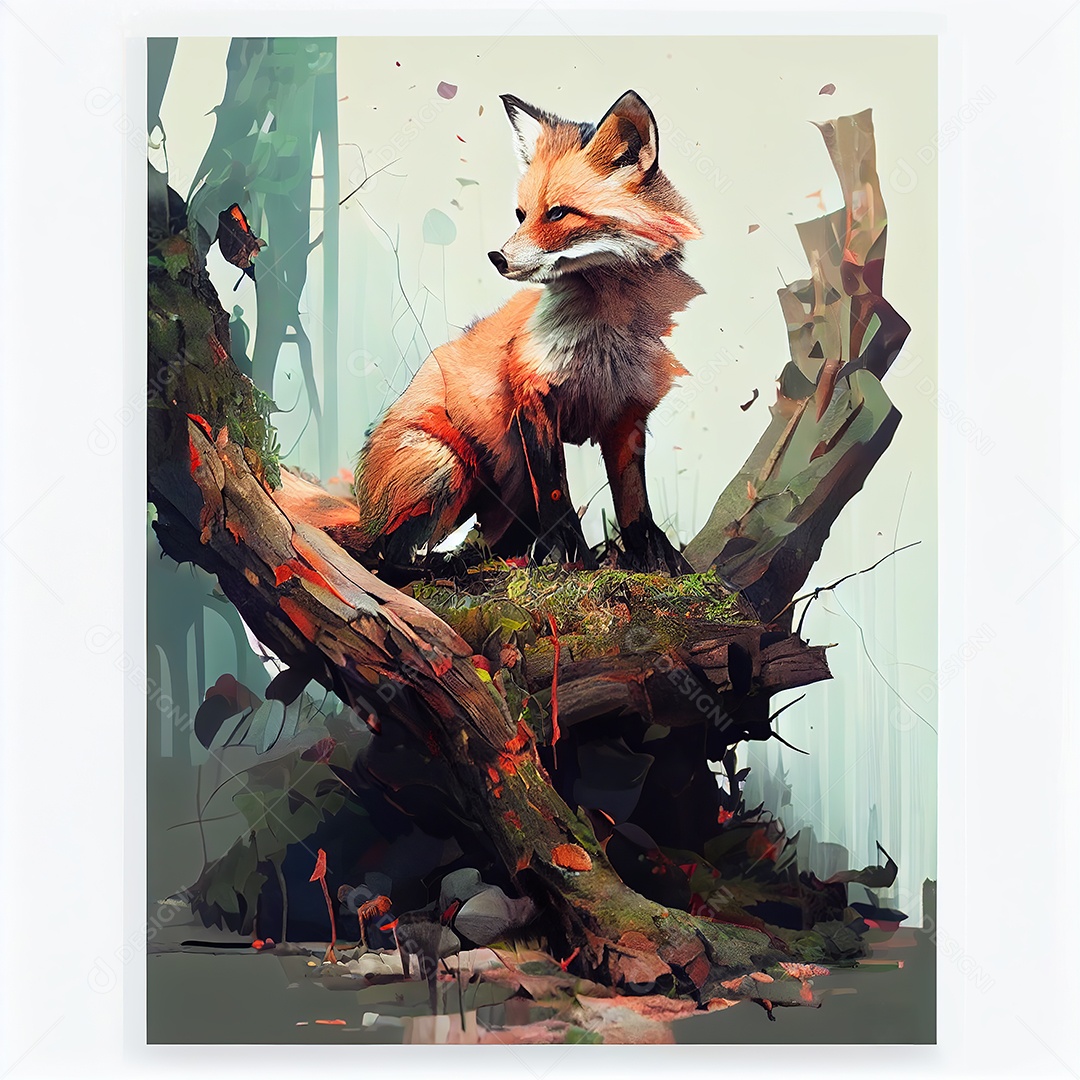 Adorável raposa em um tronco de árvore