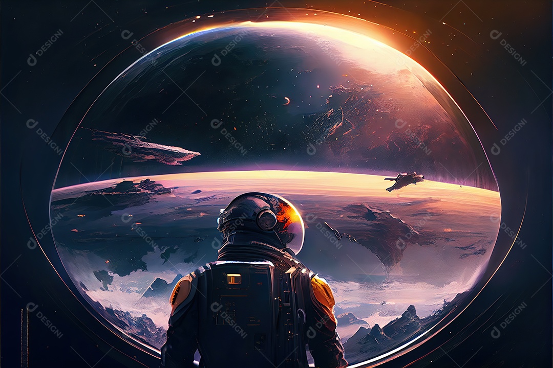 Astronauta flutuando no espaço olha para o planeta explodindo