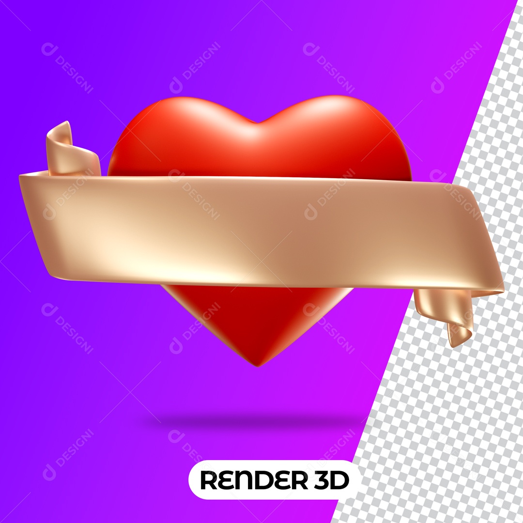 Coração Elemento 3D para Composição PSD