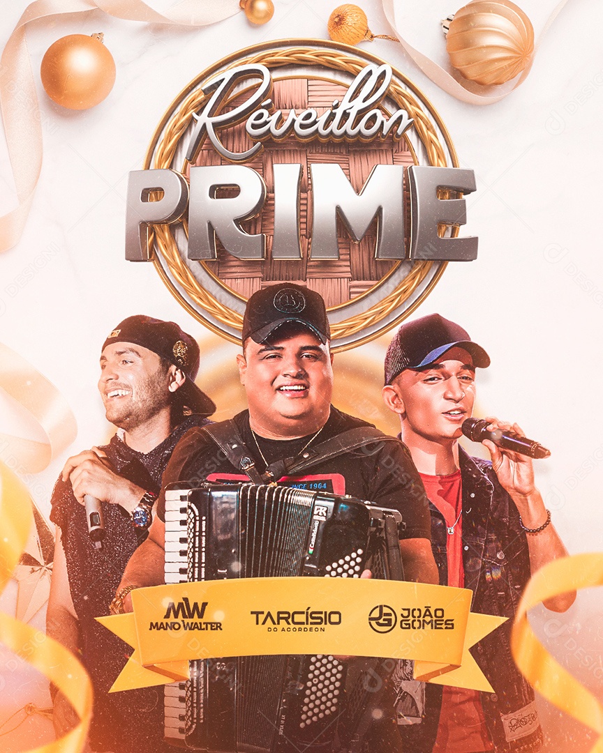 Flyer Show Réveillon Prime Mano Walter, Tarcísio do Acordeon, João Gomes Social Media PSD Editável