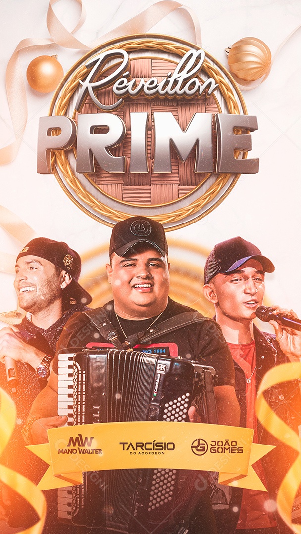Flyer Show Réveillon Prime Mano Walter, Tarcísio do Acordeon, João Gomes Social Media PSD Editável