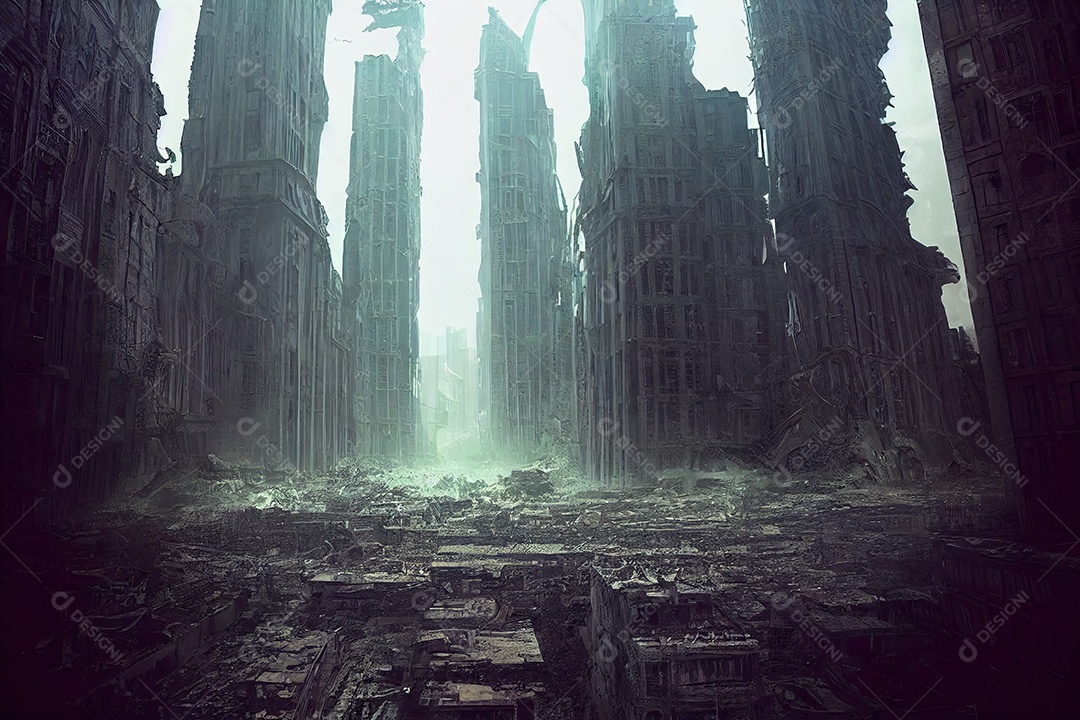 ilustração sobre a devastação da guerra.