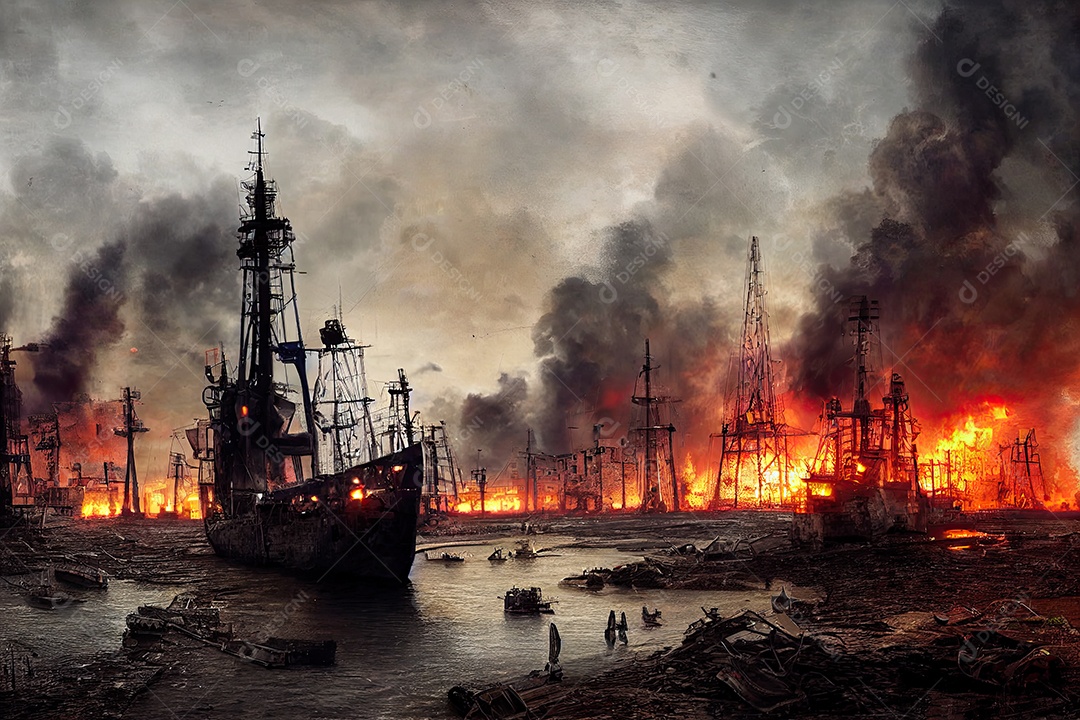 ilustração sobre a devastação da guerra - imagem gerada por IA