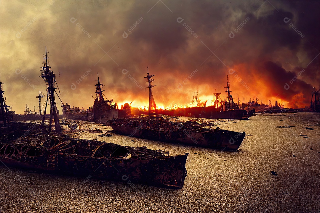 ilustração sobre a devastação da guerra - imagem gerada por IA