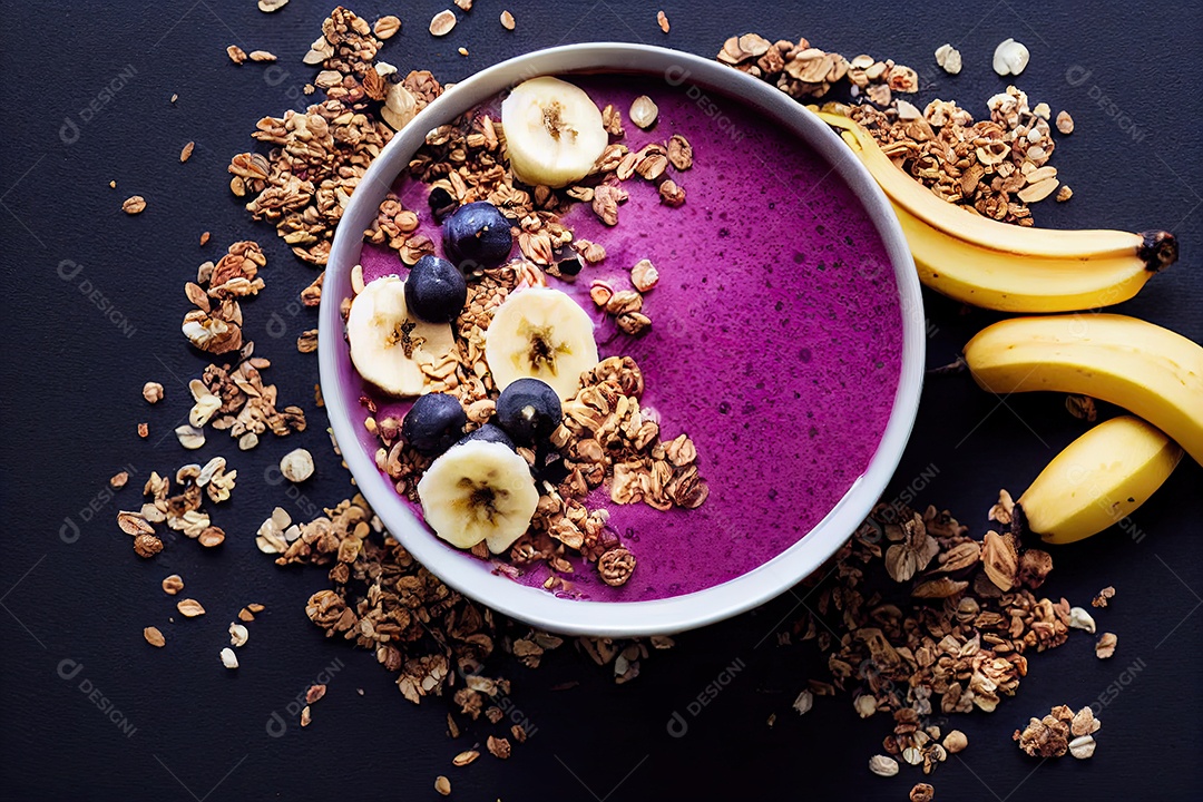 Ilustração 3D de uma tigela de açaí