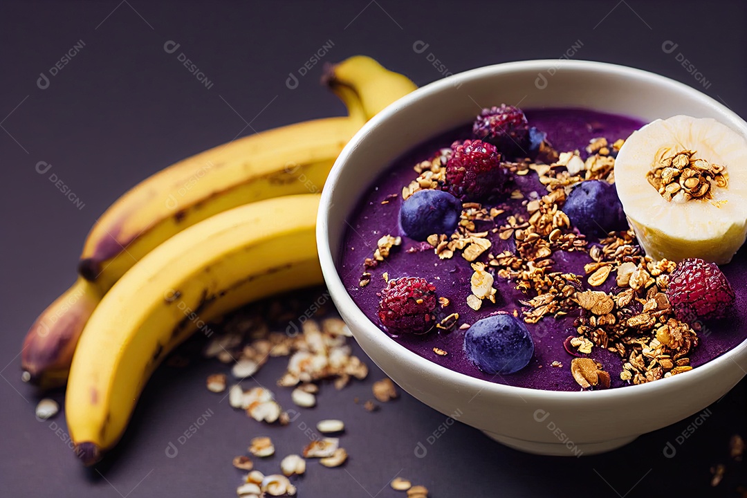 Ilustração 3D de uma tigela de açaí