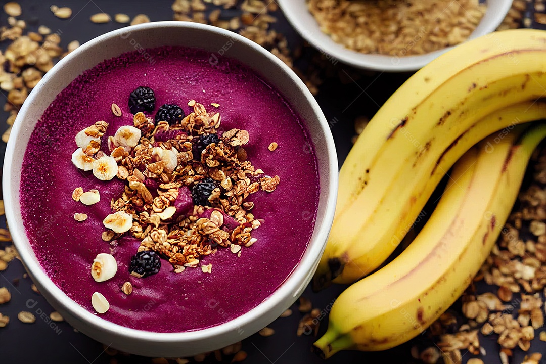 Ilustração 3D de uma tigela de açaí