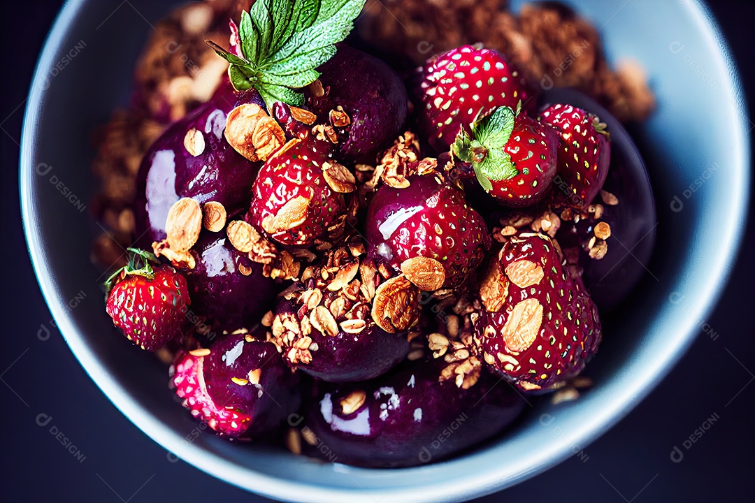 Ilustração 3D de uma tigela de açaí