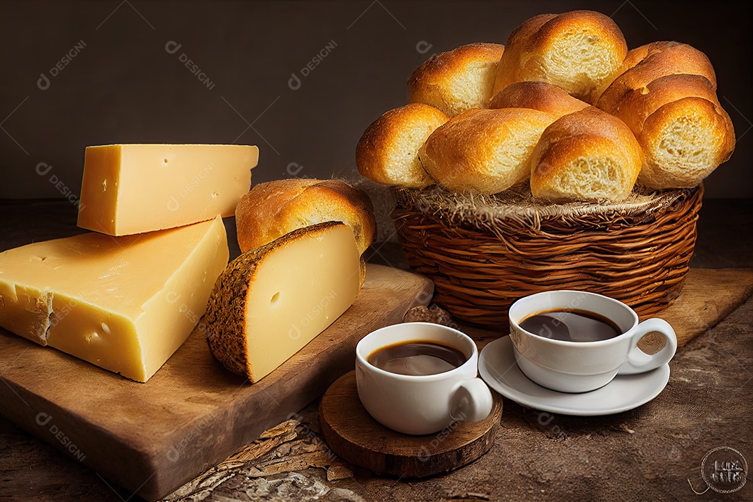 Ilustração 3D sobre pão e queijo