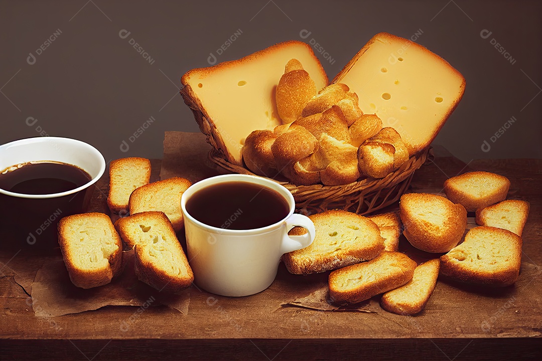 Ilustração 3D sobre pão e queijo