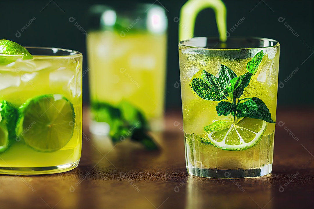 Ilustração 3D sobre caipirinha brasileira.